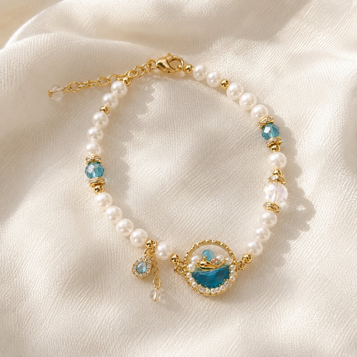 Aqua Pearl Halo Bracelet