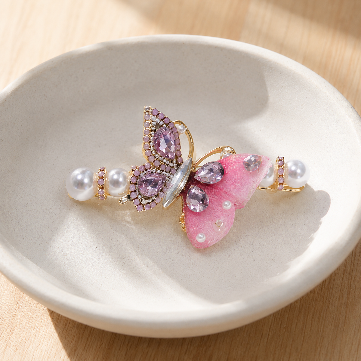 Pink Butterfly Crystal Hair Clip
