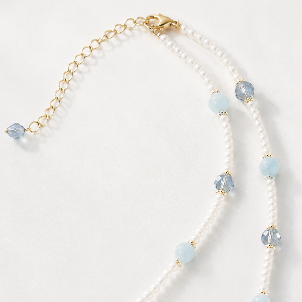 Powder Blue Crown Charm Necklace