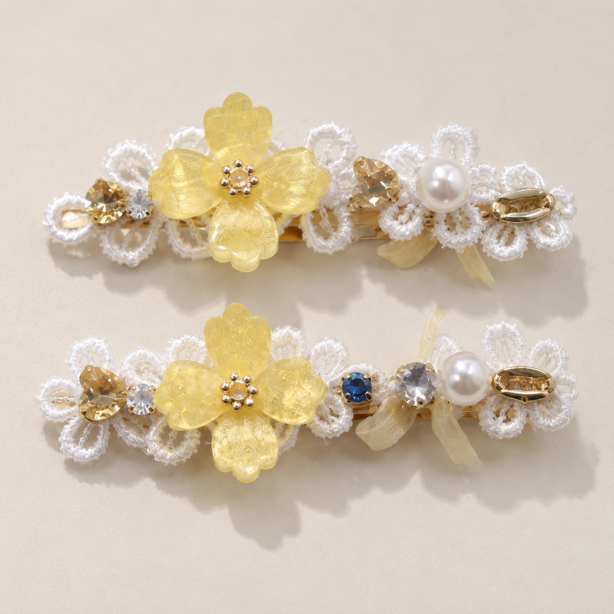 Golden Blossom Lace Hair Clip Set