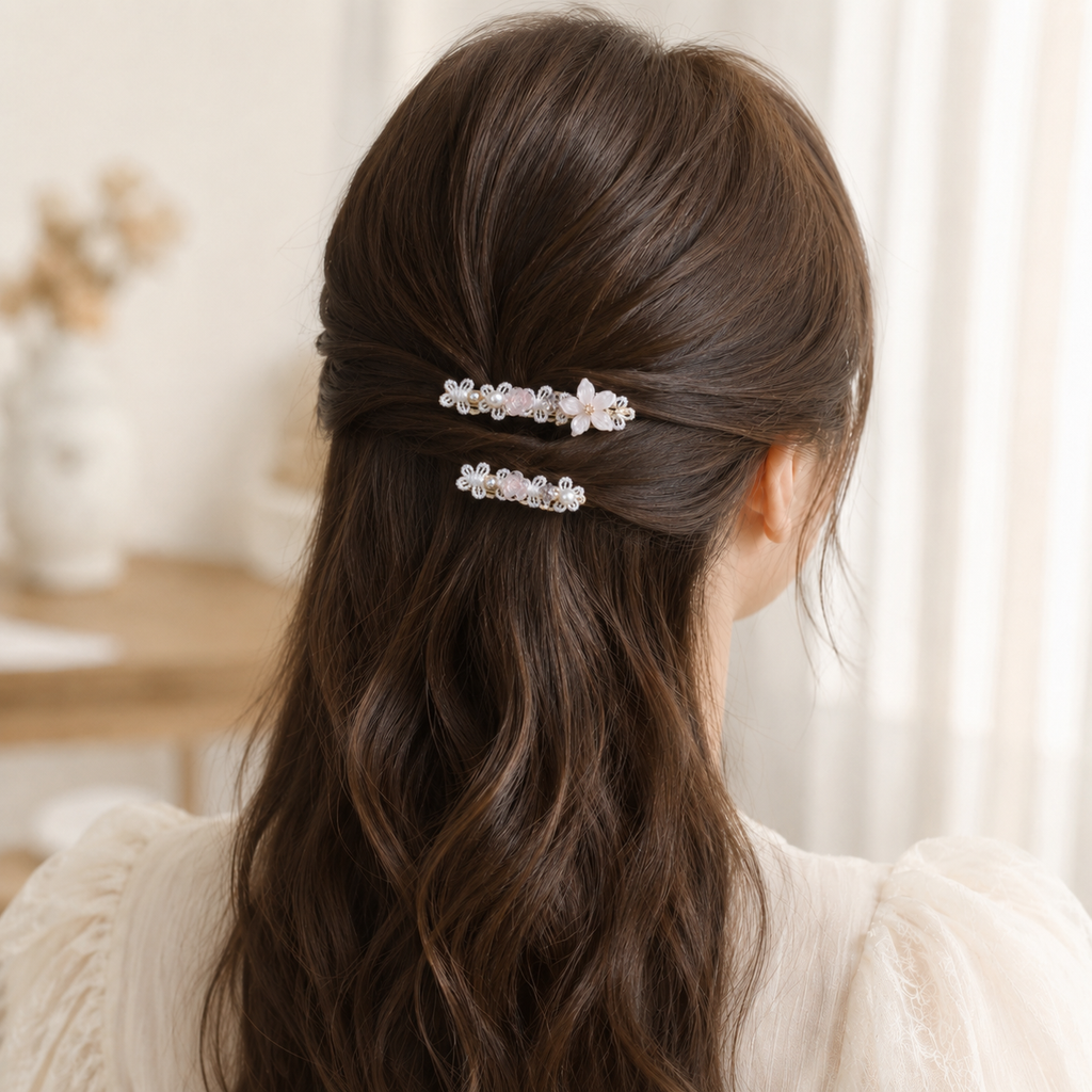 Blush Lace Flower Hair Clip Set