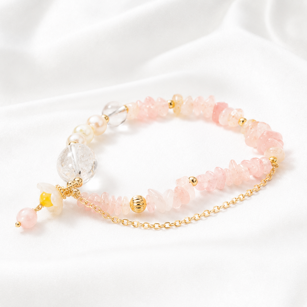 Spring Rose Quartz, Clear Quartz & Pearl Bracelet