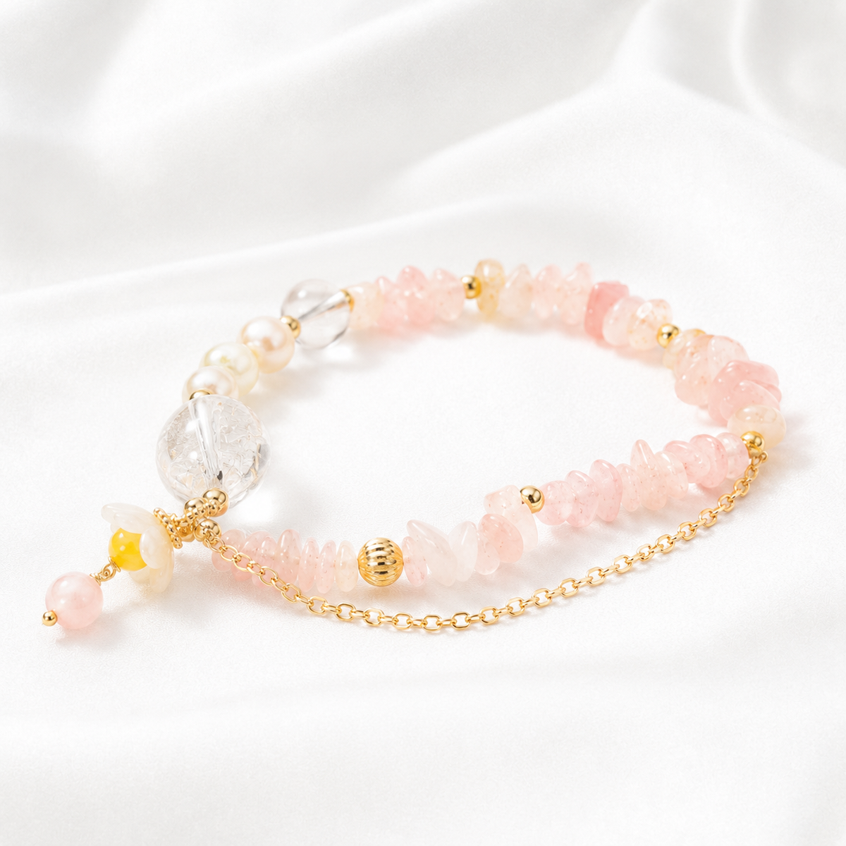 Spring Rose Quartz, Clear Quartz & Pearl Bracelet