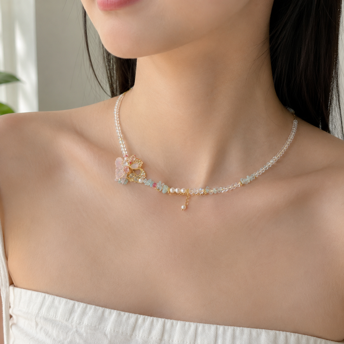 Iridescent Butterfly Garden Necklace