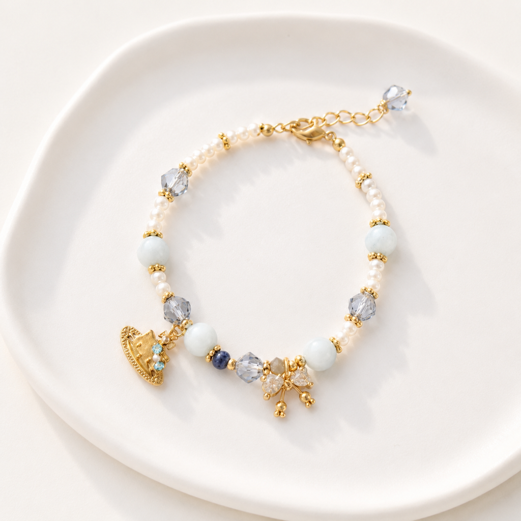 Powder Blue Bow Charm Bracelet