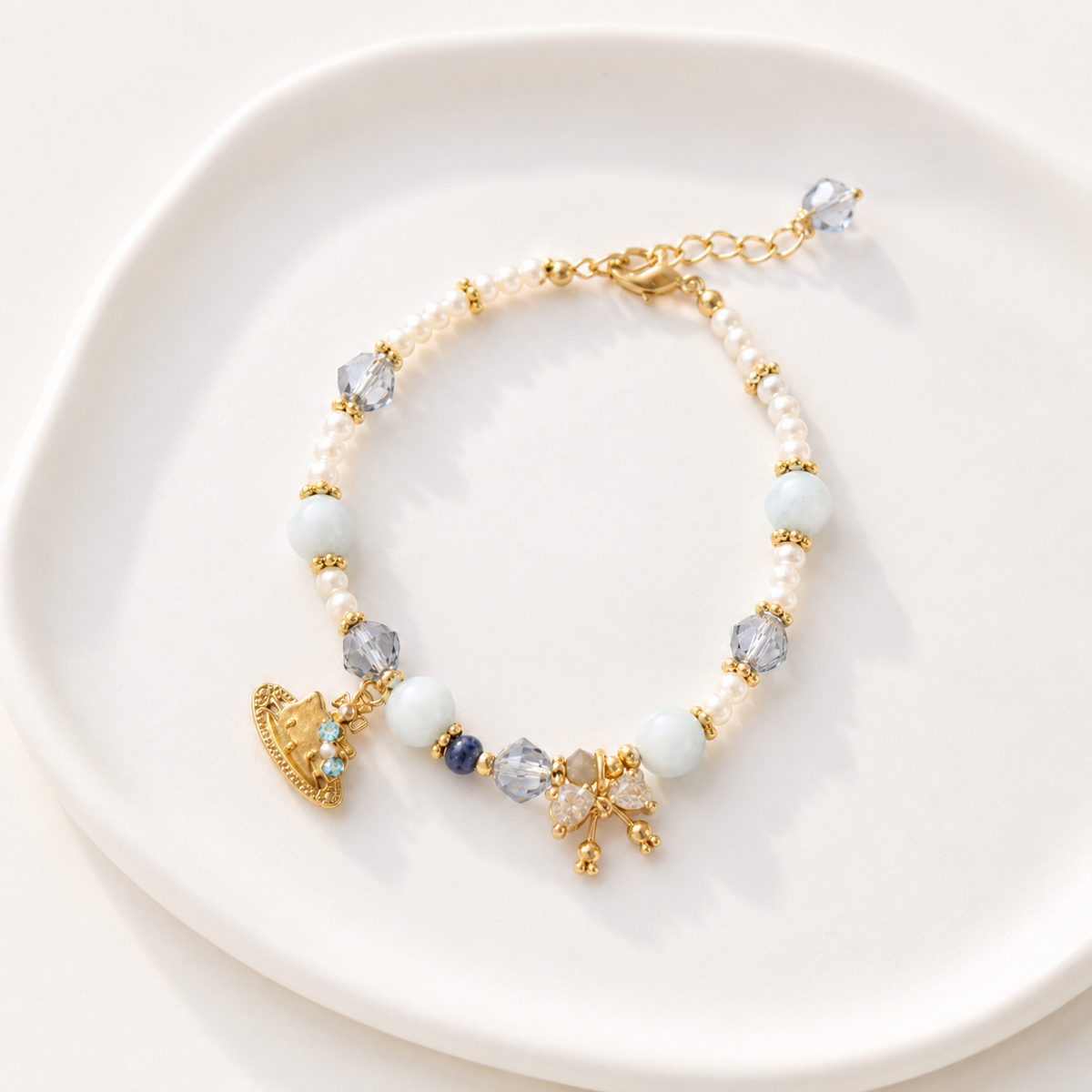 Powder Blue Bow Charm Bracelet
