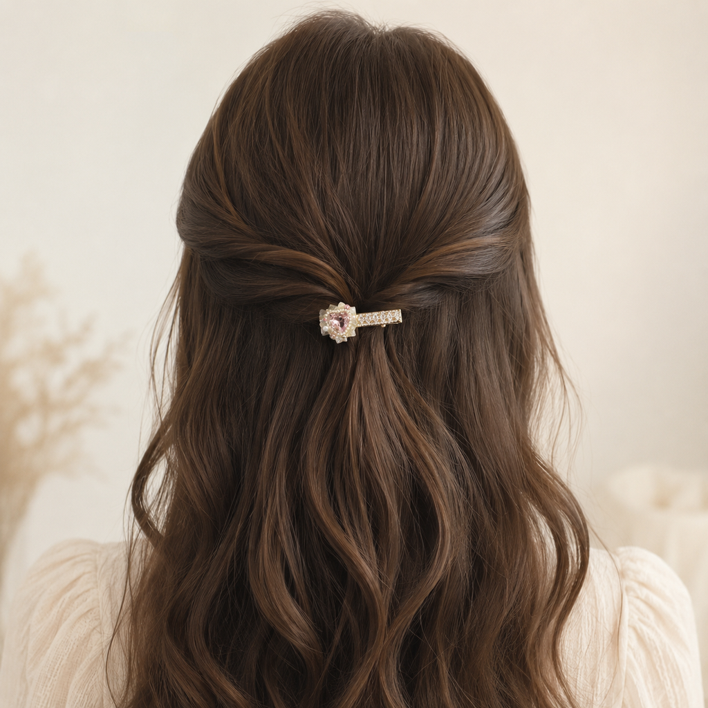 Blush Crystal Heart Hair Clip