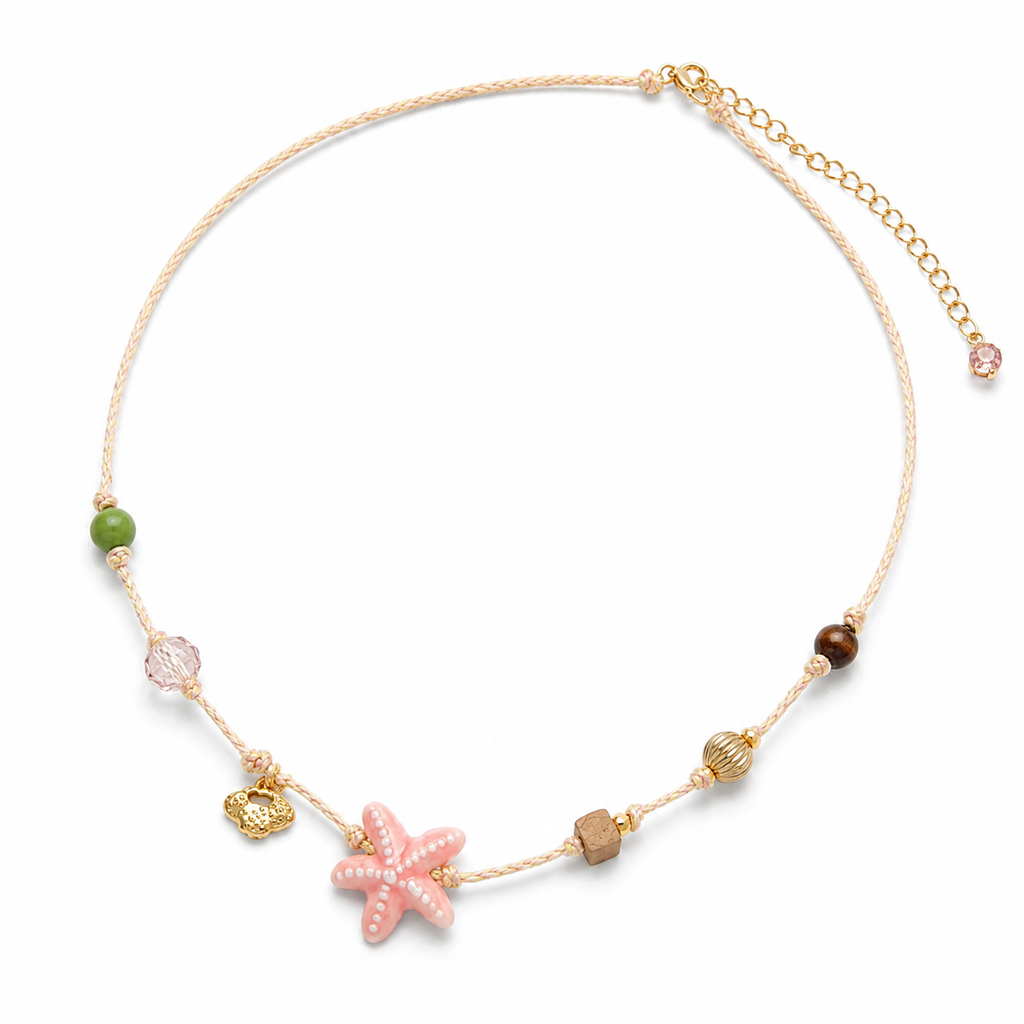 Coral Starfish Cord Necklace