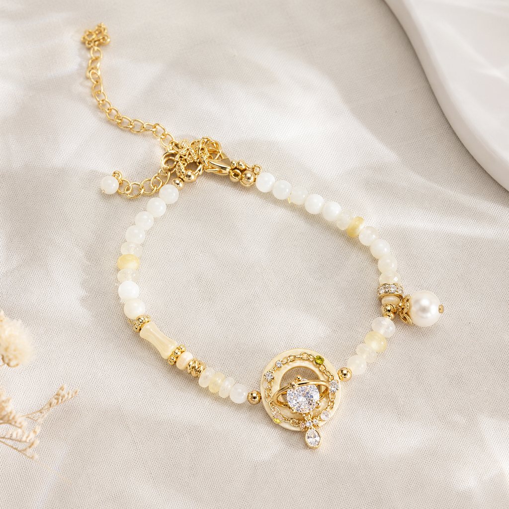 Golden Orbit Pearl Bracelet