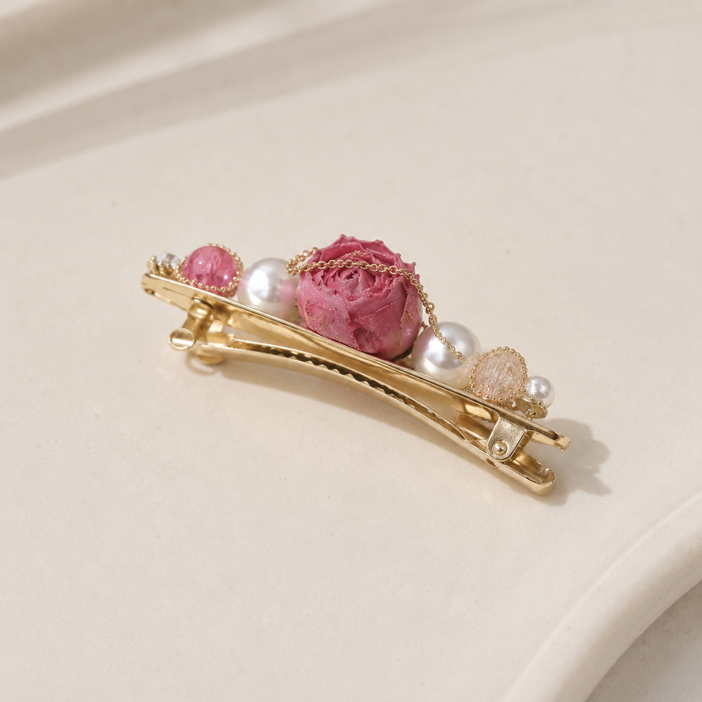 Vintage Rose Pearl Hair Clip
