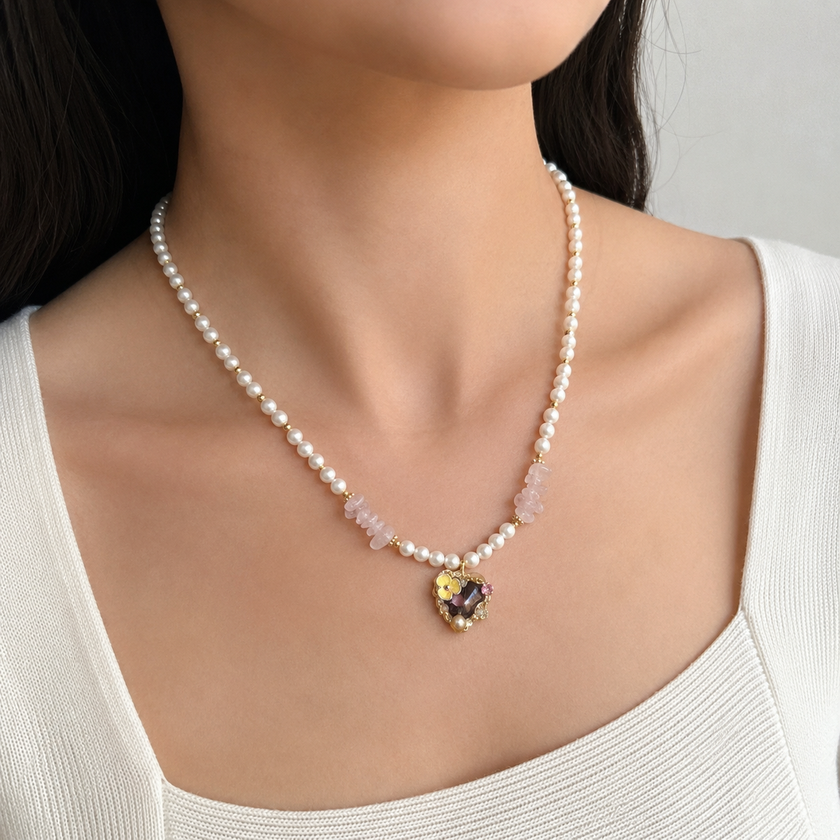 Blush Pearl Heart Pendant Necklace