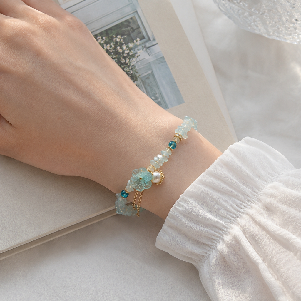 Aqua Blossom Pearl Bracelet