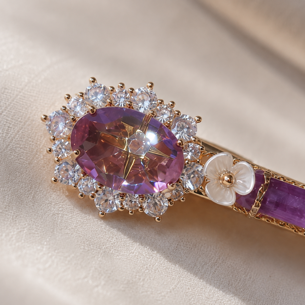 Amethyst Pearl Crystal Hair Clip