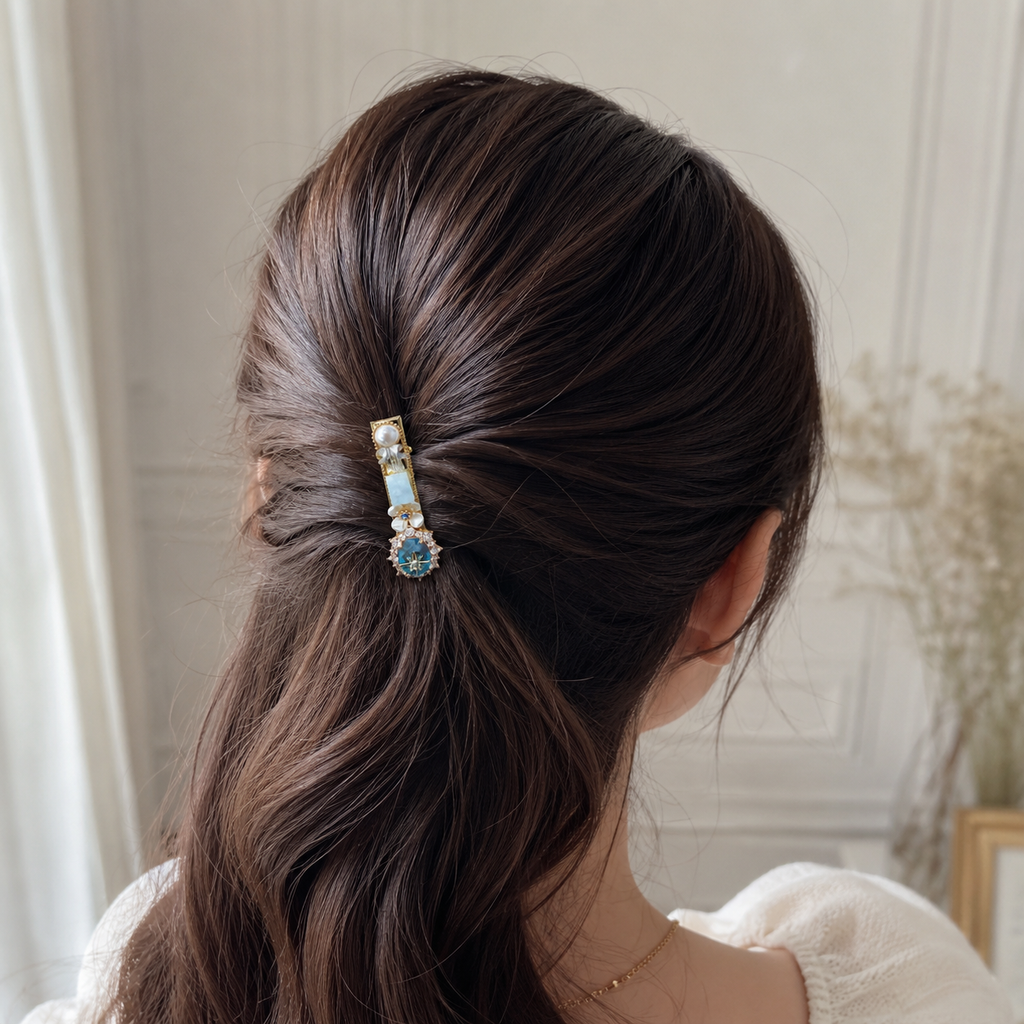 Aqua Celestial Pearl Hair Clip