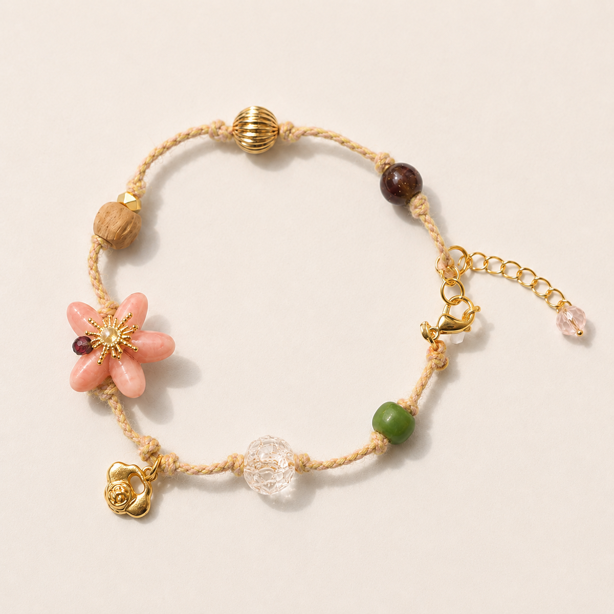 Peach Blossom Cord Charm Bracelet
