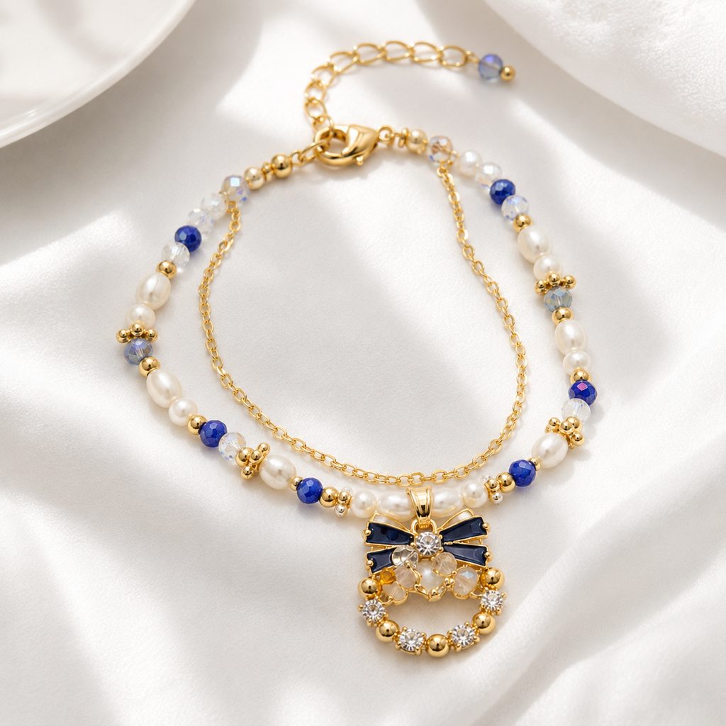 Midnight Bow Pearl Bracelet