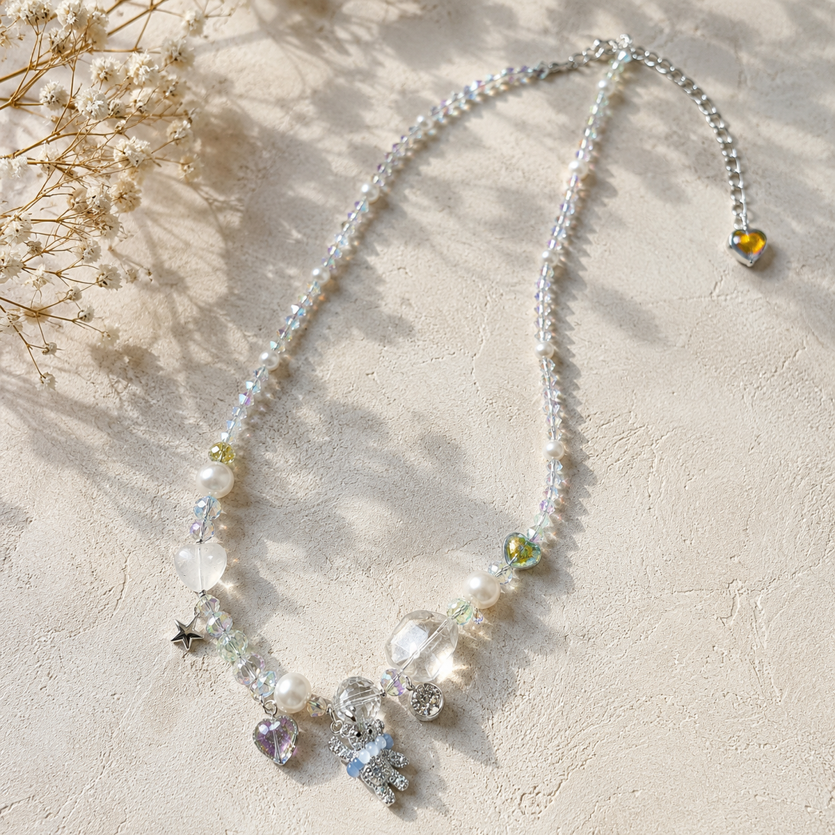 Iridescent Crystal & Pearl Charm Necklace