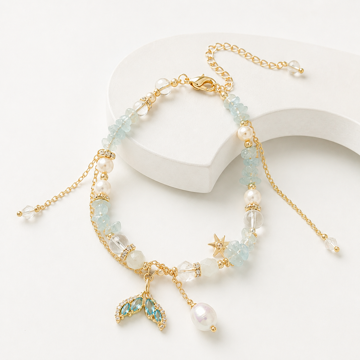 Aqua Pearl Cascade Bracelet