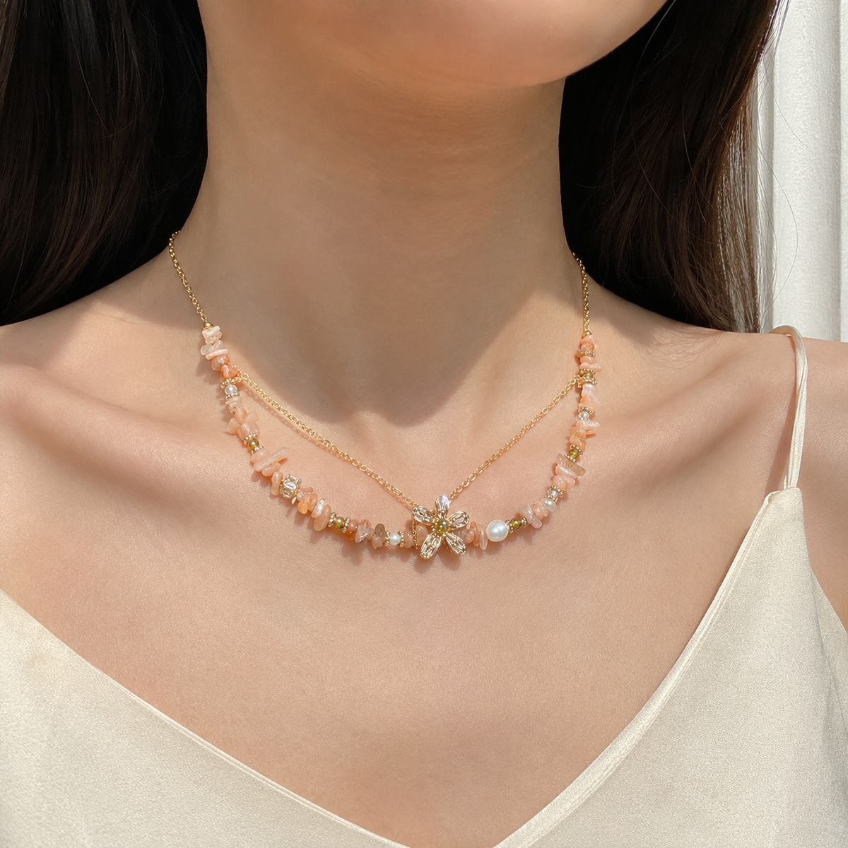 Apricot Bloom Layered Necklace