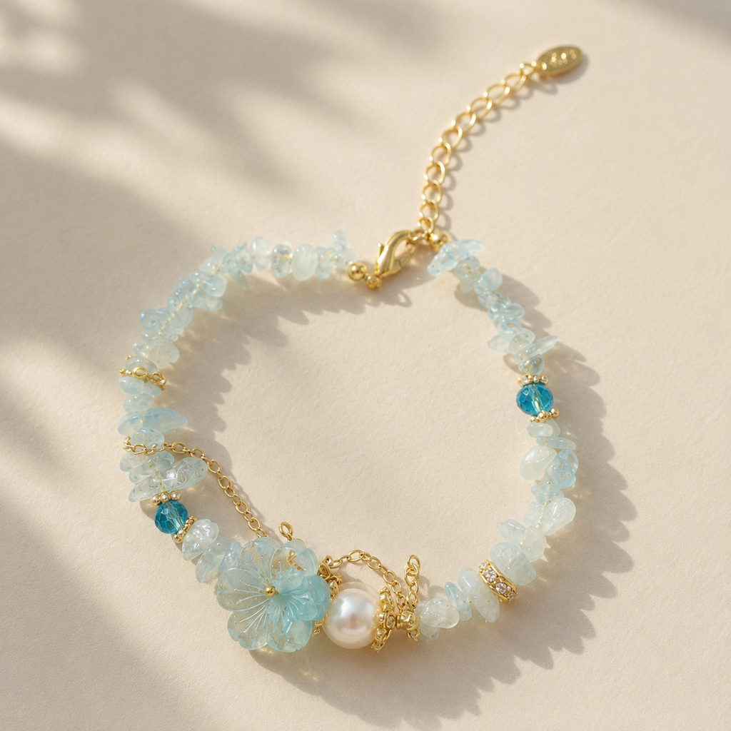 Aqua Blossom Pearl Bracelet