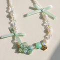 Mint Ribbon Crystal Necklace