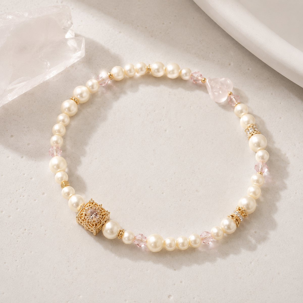 Blush Pearl Heart Necklace