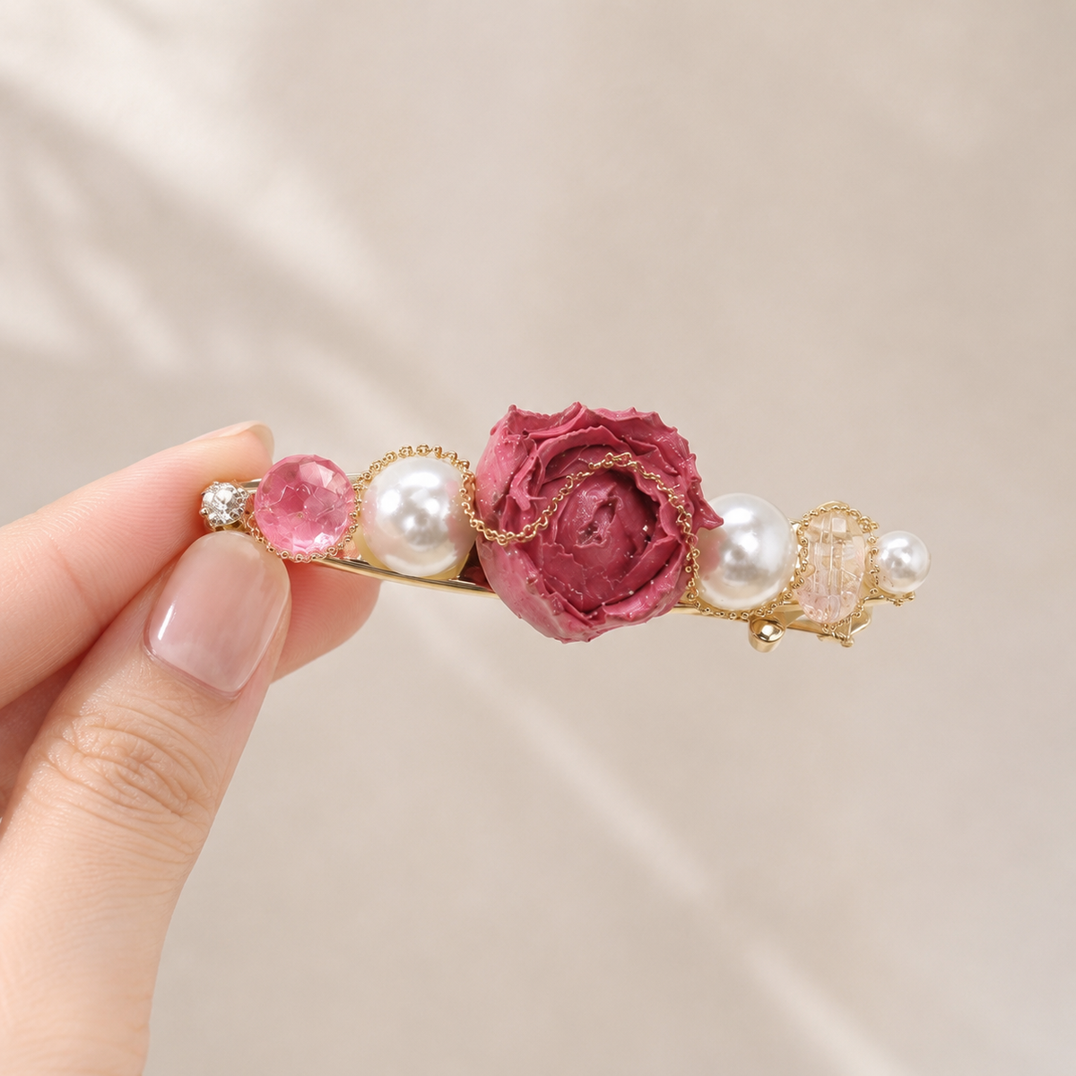 Vintage Rose Pearl Hair Clip