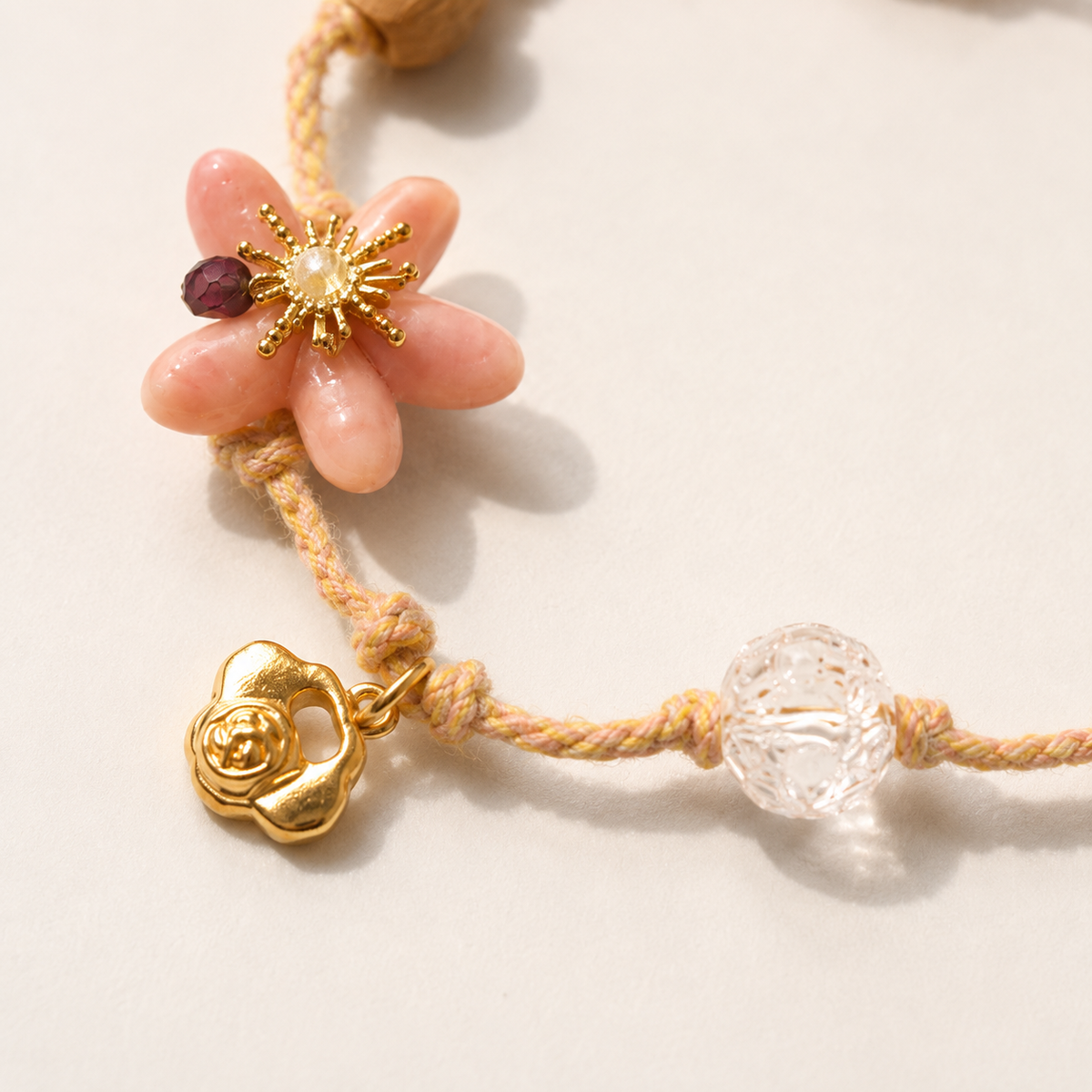 Peach Blossom Cord Charm Bracelet