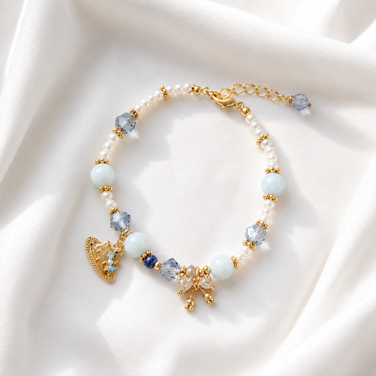 Powder Blue Bow Charm Bracelet