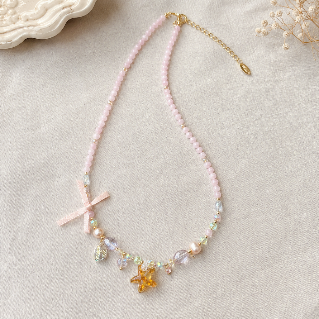 Pink Star Ribbon Necklace