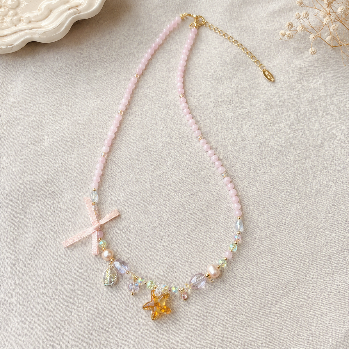 Pink Star Ribbon Necklace