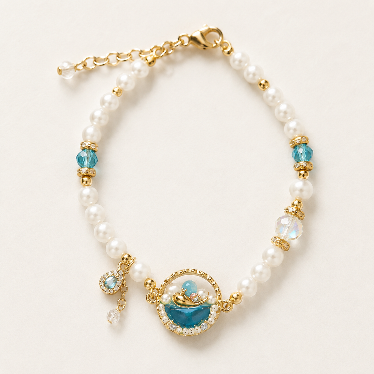 Aqua Pearl Halo Bracelet