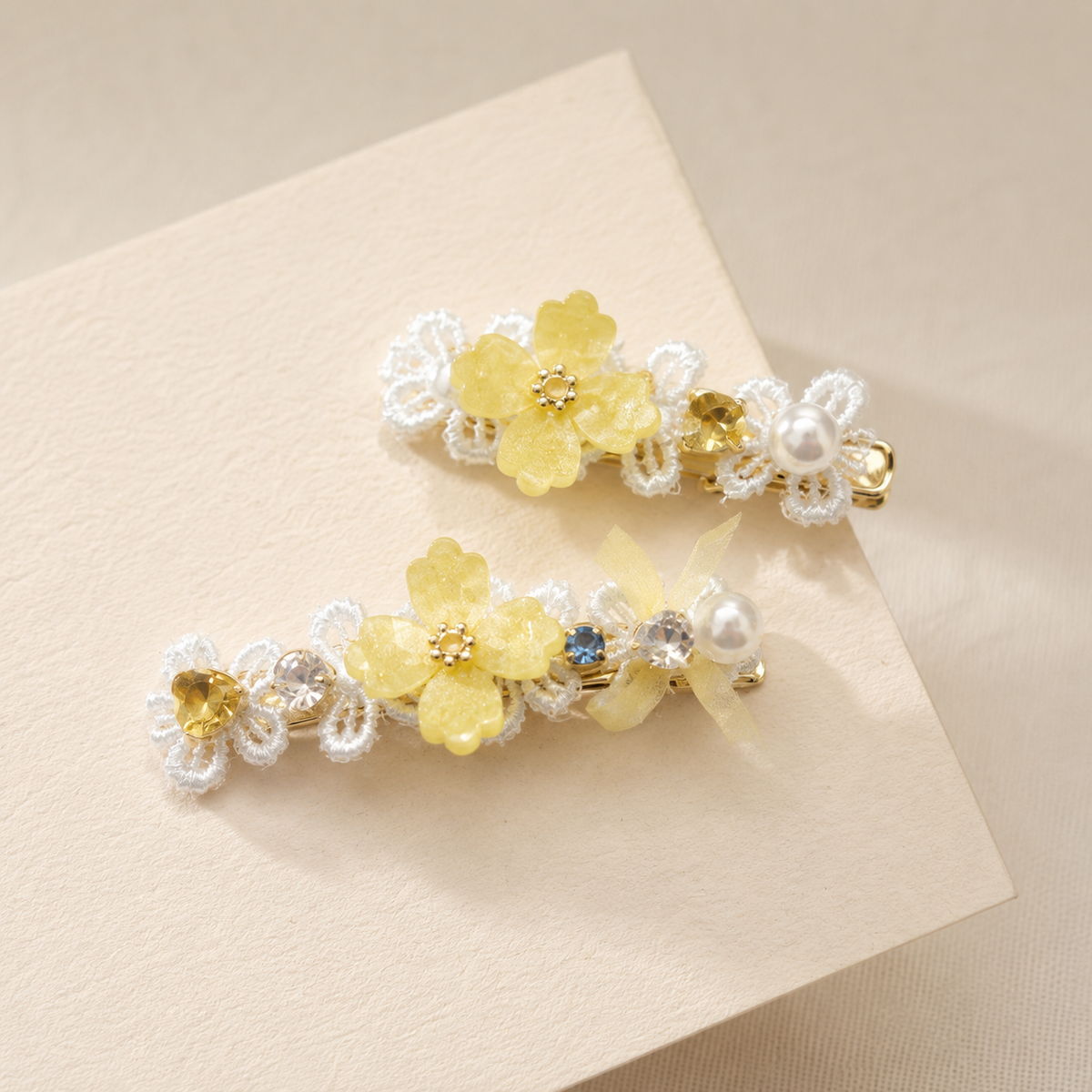 Golden Blossom Lace Hair Clip Set