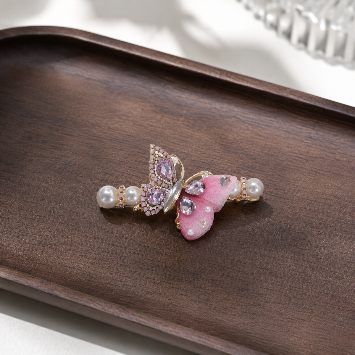 Pink Butterfly Crystal Hair Clip
