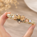Plaid Bow Pearl Hair Clip