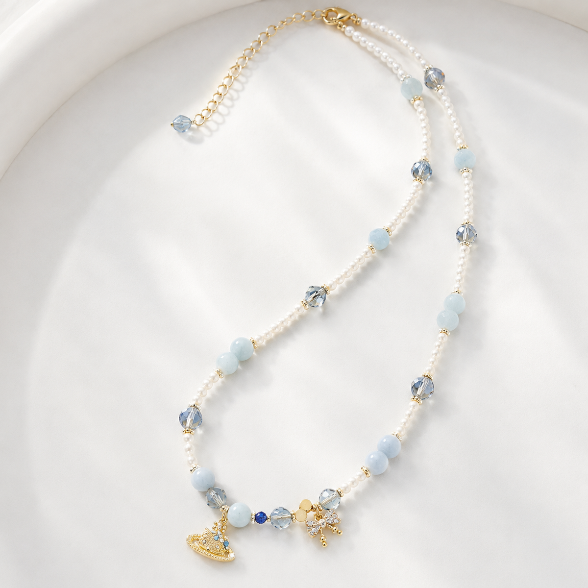 Powder Blue Crown Charm Necklace