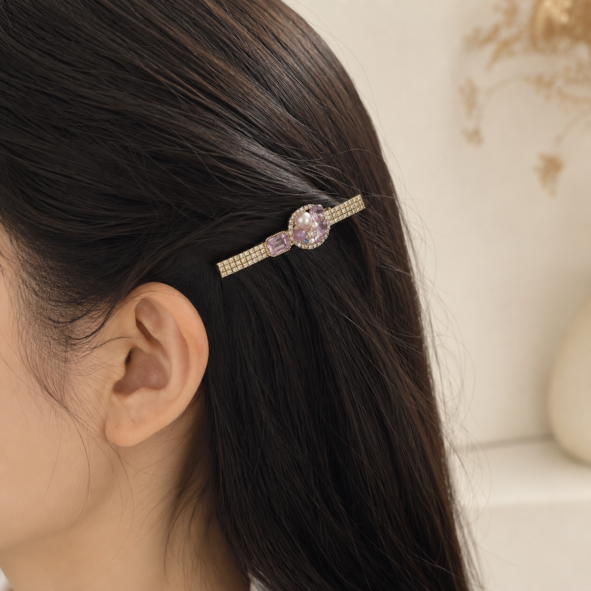 Lavender Pearl Crystal Hair Clip