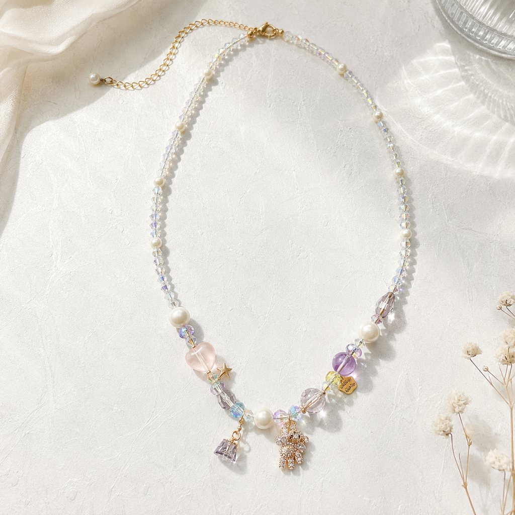 Starlight Teddy Crystal Necklace