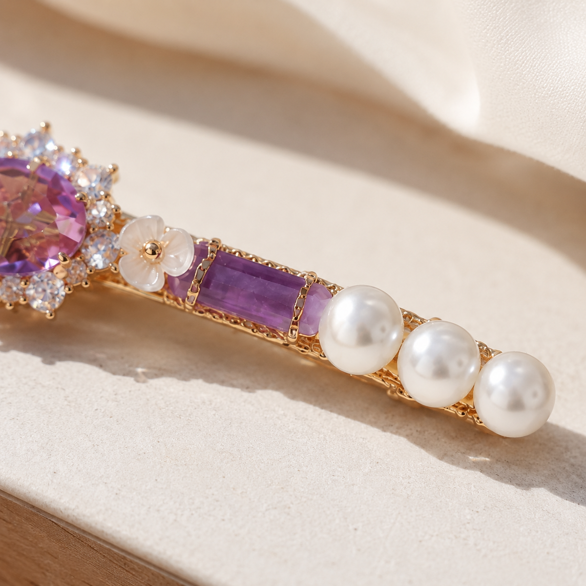Amethyst Pearl Crystal Hair Clip