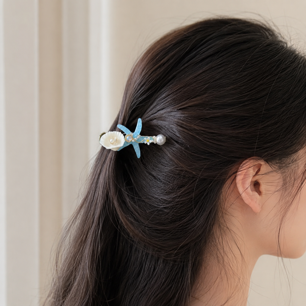 Ocean Starfish Pearl Hair Clip