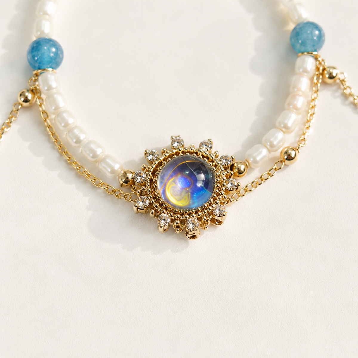 Celestia Pearl & Moonstone Sunburst Bracelet