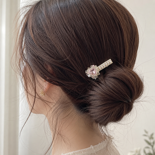 Blush Crystal Heart Hair Clip