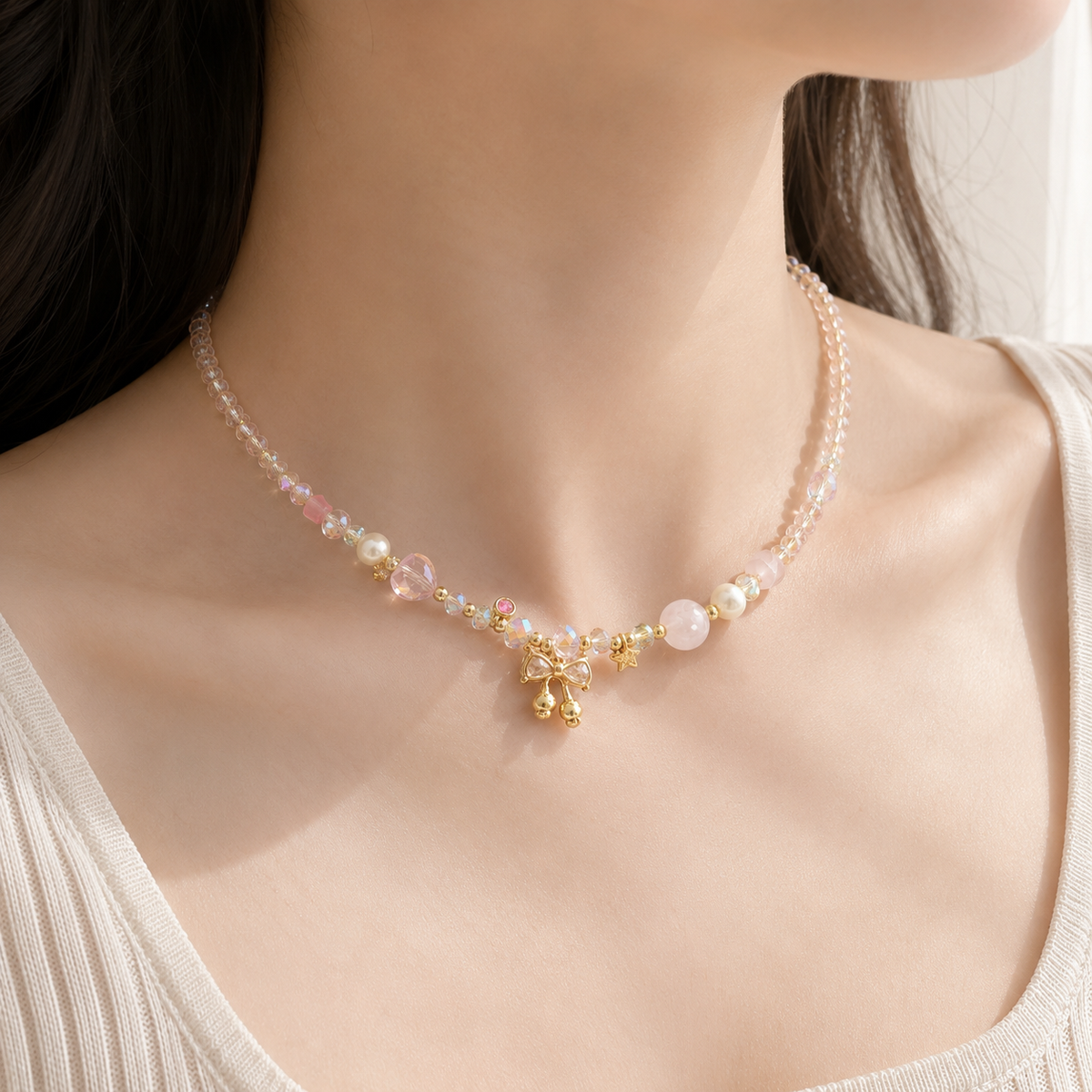 Blush Bow Crystal Necklace