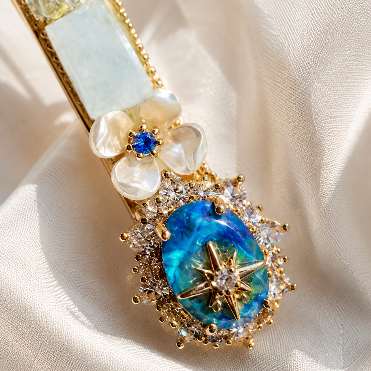 Aqua Celestial Pearl Hair Clip
