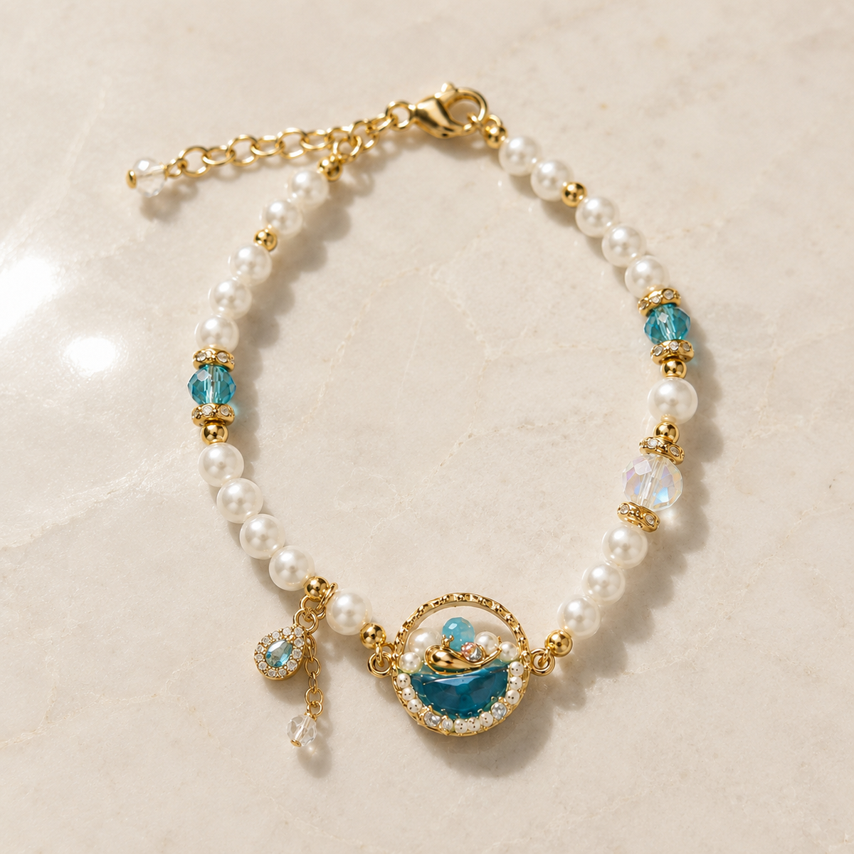 Aqua Pearl Halo Bracelet