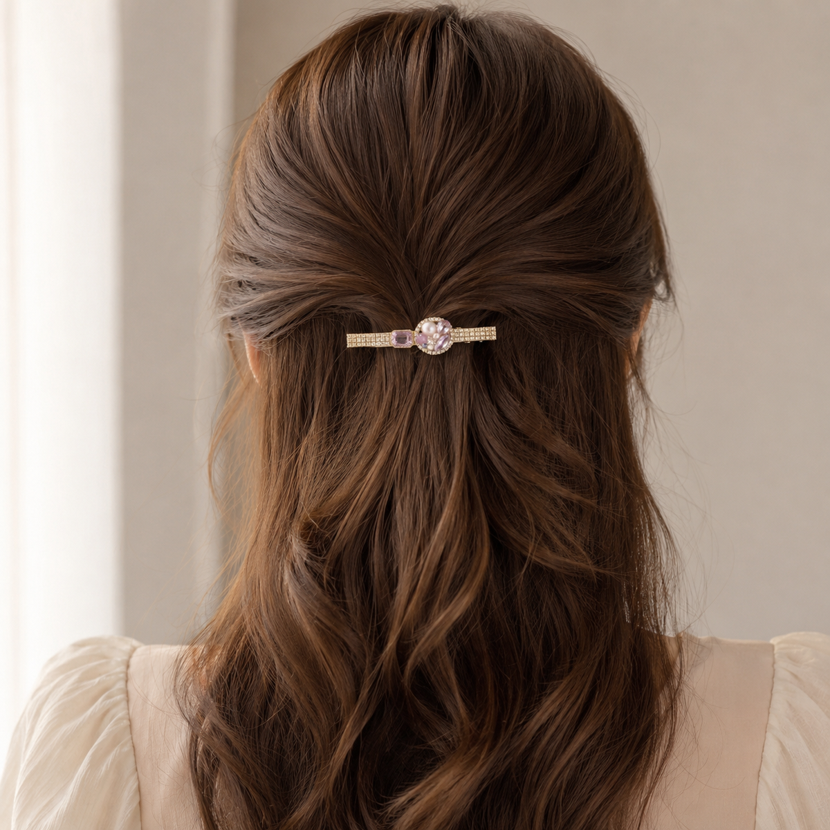 Lavender Pearl Crystal Hair Clip