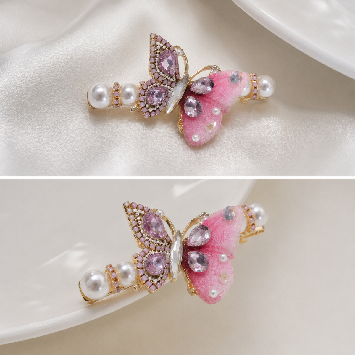 Pink Butterfly Crystal Hair Clip