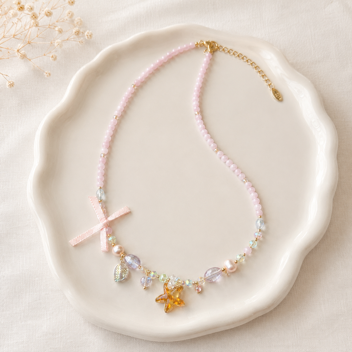 Pink Star Ribbon Necklace