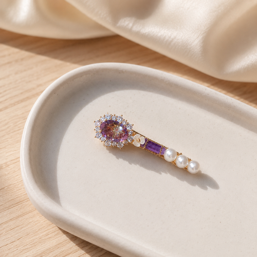 Amethyst Pearl Crystal Hair Clip