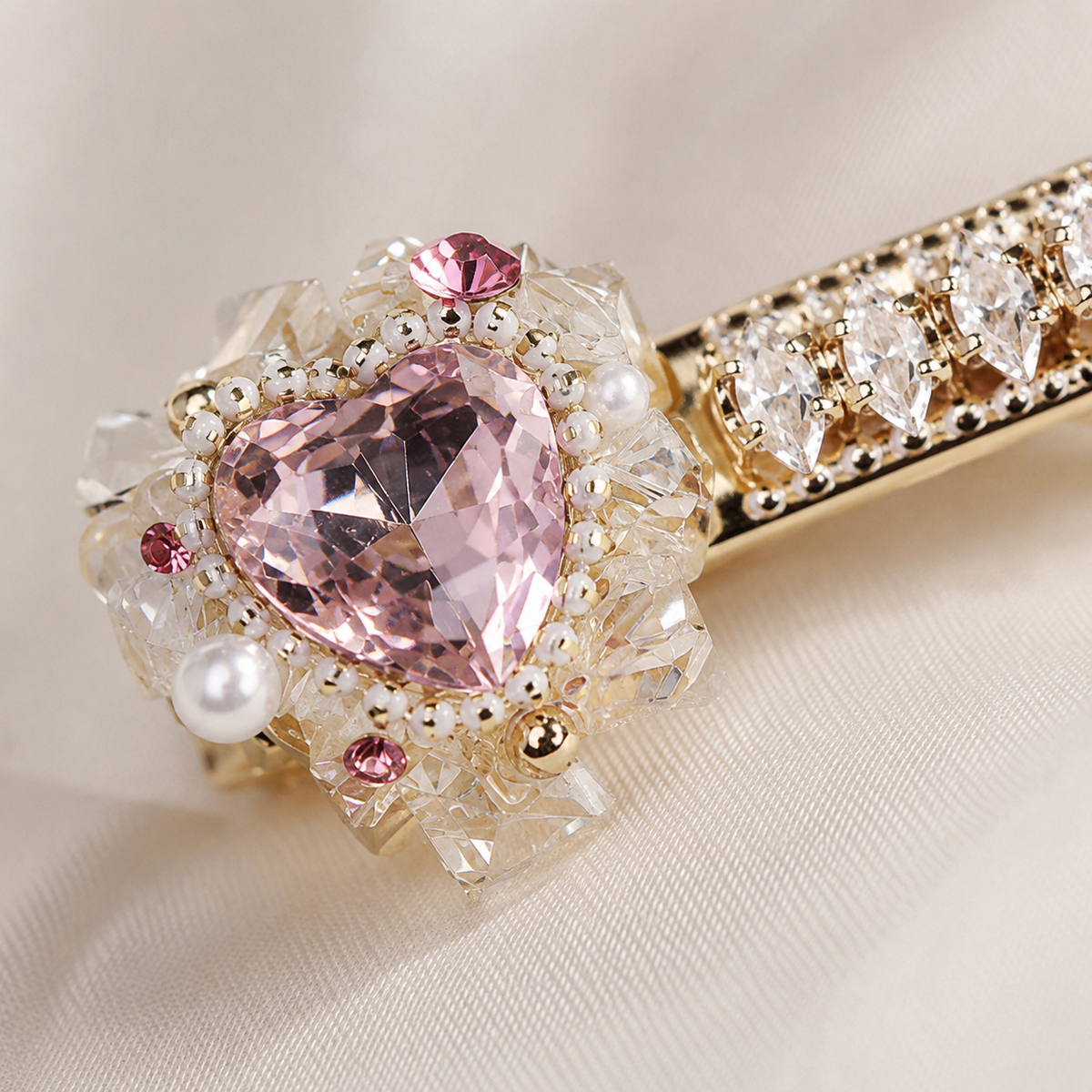 Blush Crystal Heart Hair Clip